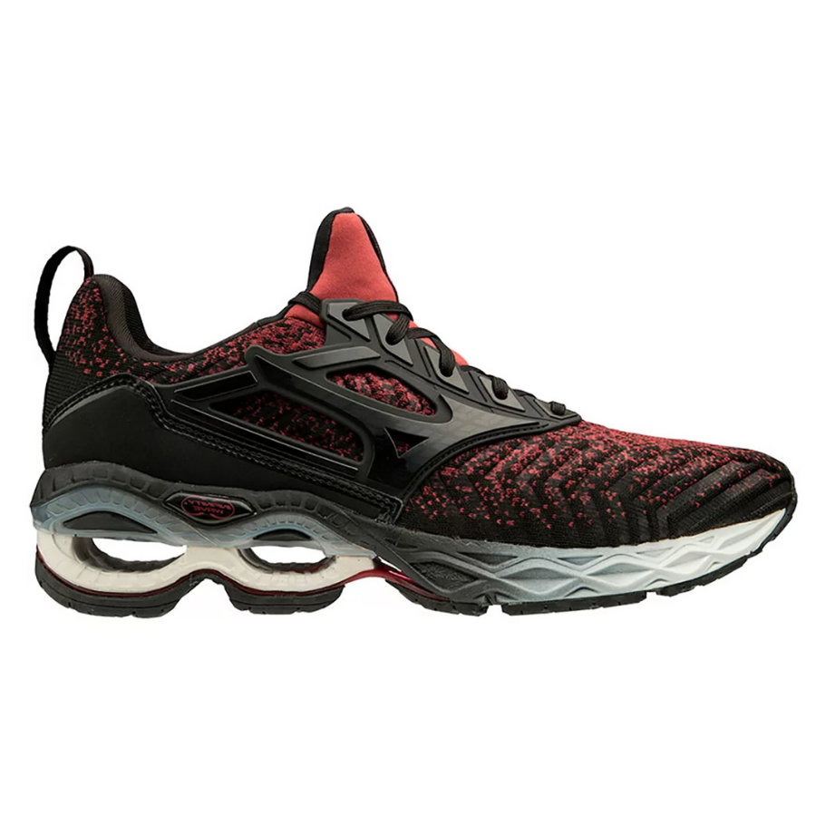tenis mizuno wave creation waveknit preto/vermelho