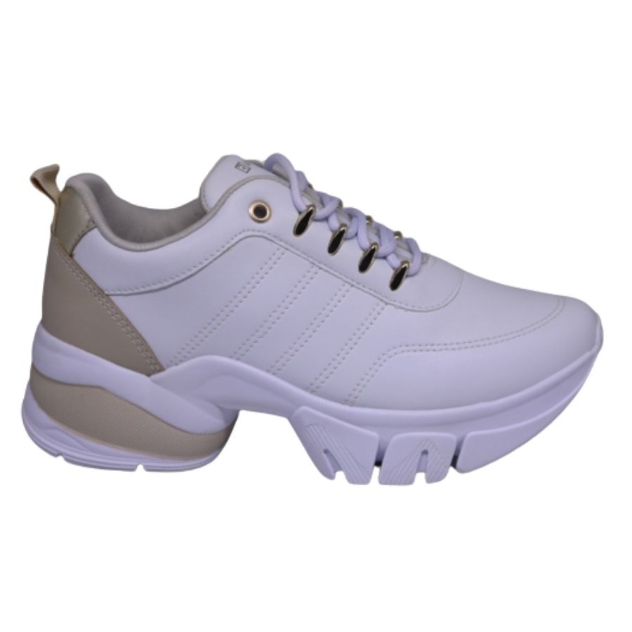 tenis ramarim feminino chunky sneaker branco/dourado/bege